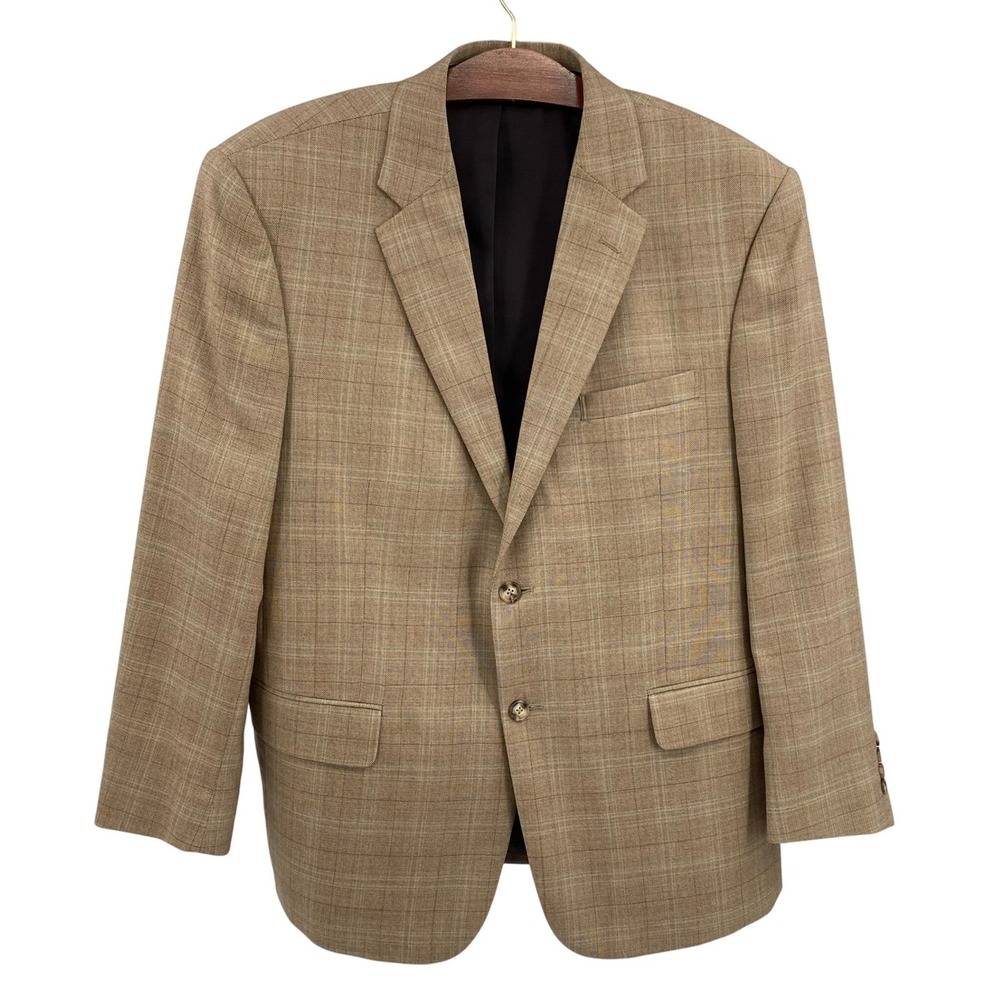 Jos. A. Bank Mens XL Blazer Tan‎ Two Button Sport Coat Jacket Plaid Tailored Fit